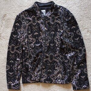 Embellished R & M Richards black velveteen zip front jacket